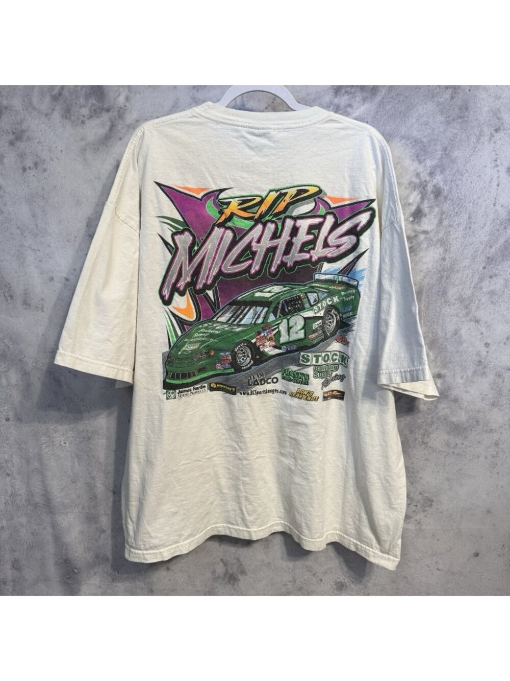 VTG RIP Michels Stock Car Racing T Shirt Mens XXXL 3XL White Short Sleeve Y2K